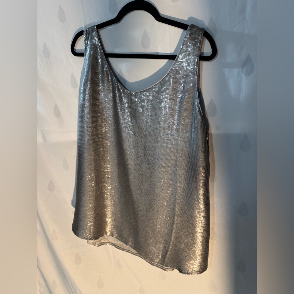 Eileen Fisher Silver sequin silk tank 2X